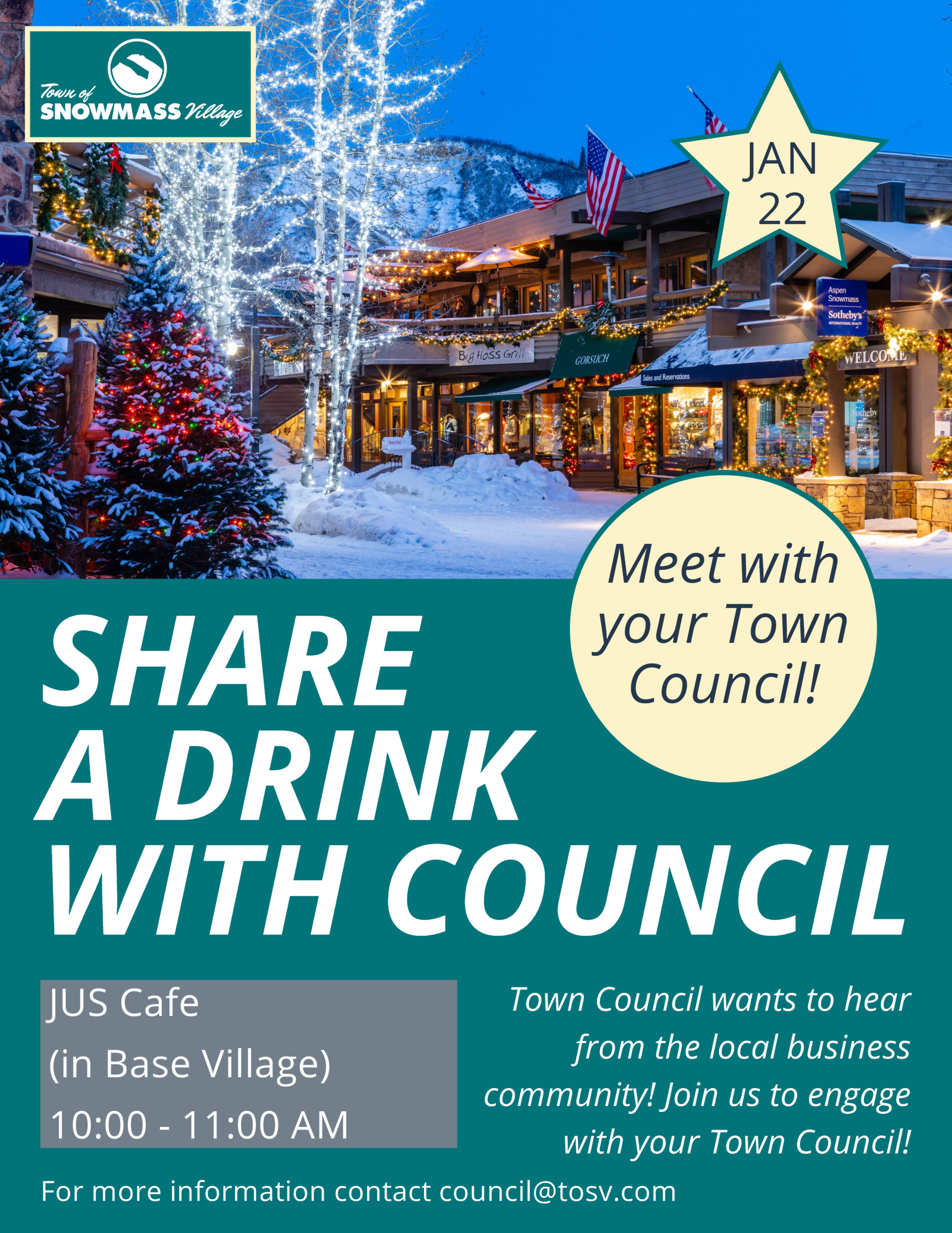 Share A Drink with Council January 2024 Poster